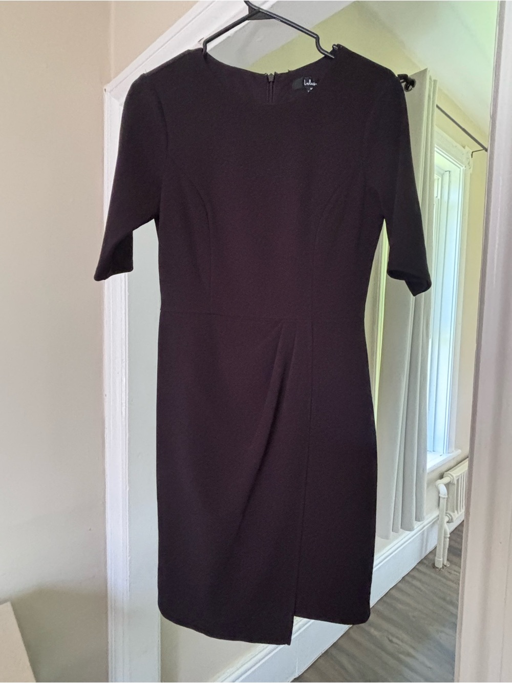 Lulu's Black Midi Sheath Dress with Front Drape